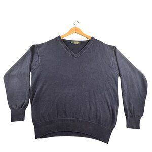 VTG Greenwich Sweater Mens Large Blue Cotton V neck Pullover Long Sleeve Knit